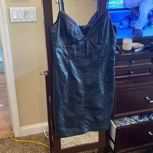 Black leather mini dress by GUESS size 10